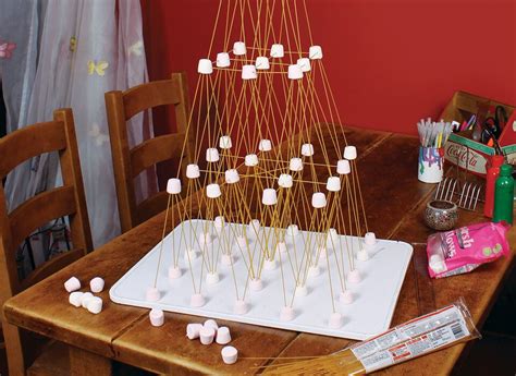 marshmallow and pasta tower.
